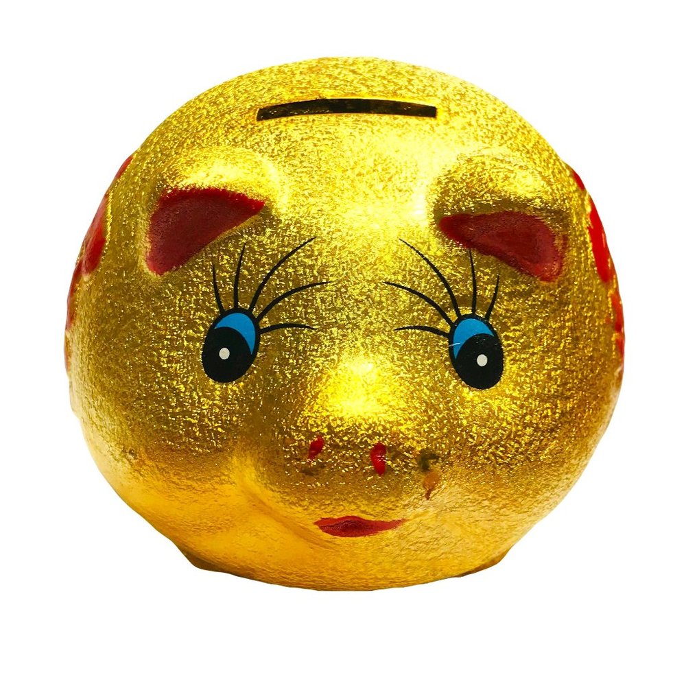 5.5" Gold Pig Lucky Porcelain Fortune Piggy Bank